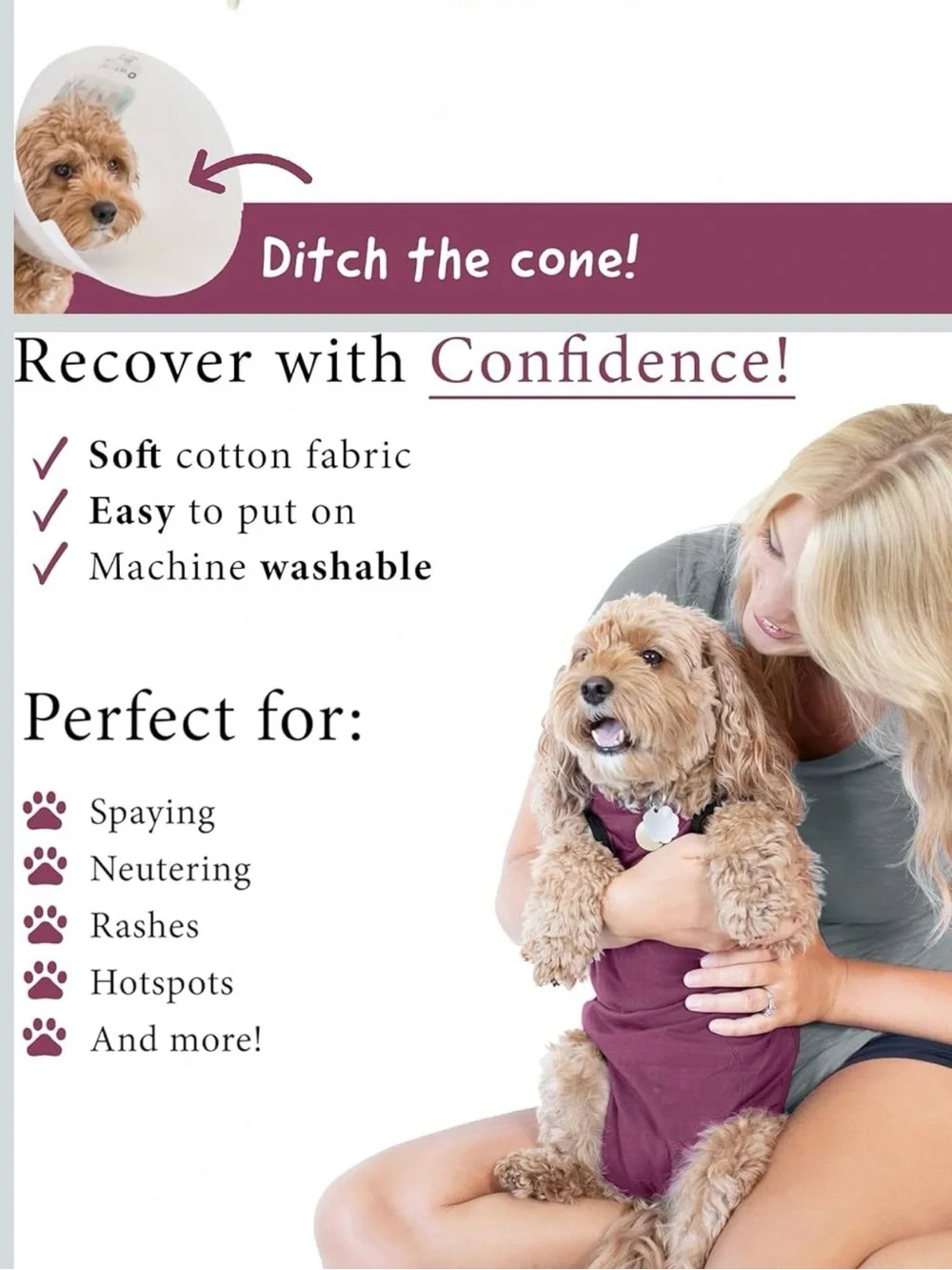 BellyGuard Dog Recovery Garment • No Cone Comfort • Size Small 8-15lbs Maroon